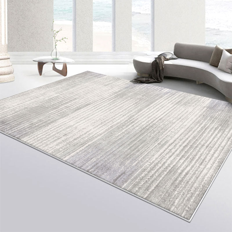 Dark Grey Industrial Rug Polyester Striped Area Rug Washable Rug for Drawing Room