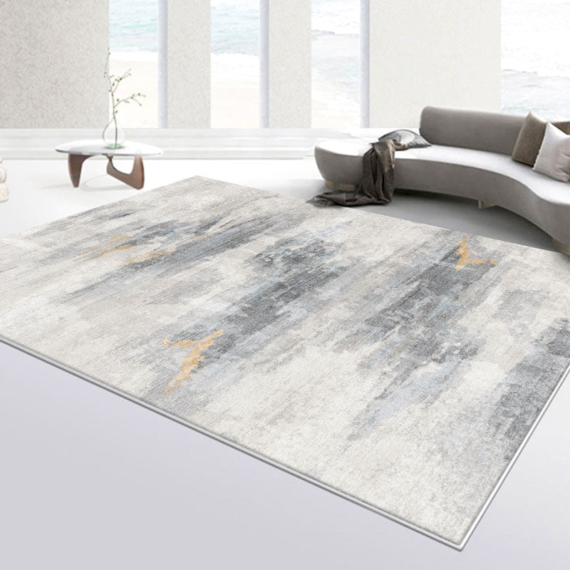 Dark Grey Industrial Rug Polyester Striped Area Rug Washable Rug for Drawing Room