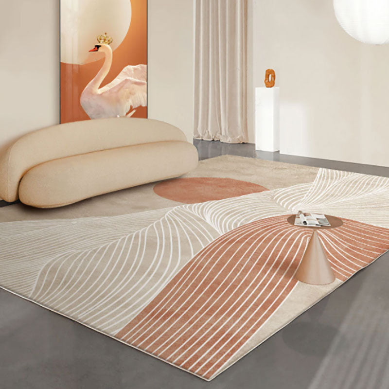 White Modern Carpet Polyester Abstract Graphic Carpet Stain Resistant Carpet for Home Decor