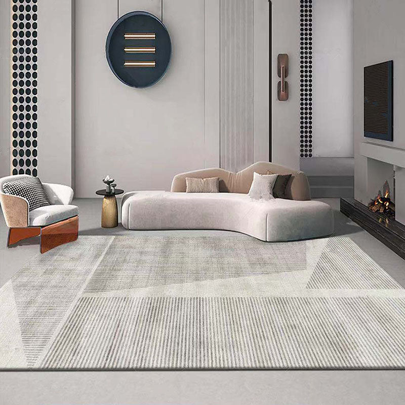 Contemporary Indoor Rug Minimalist Stripe Print Polyster Carpet Non-Slip Rug for Living Room