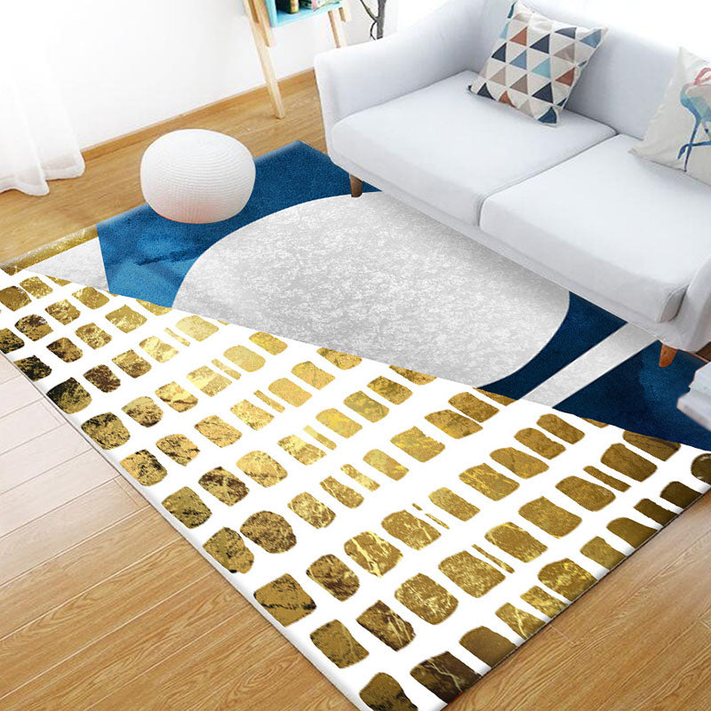 Modern Living Room Area Carpet Color Block Polyester Area Rug Non-Slip Rug