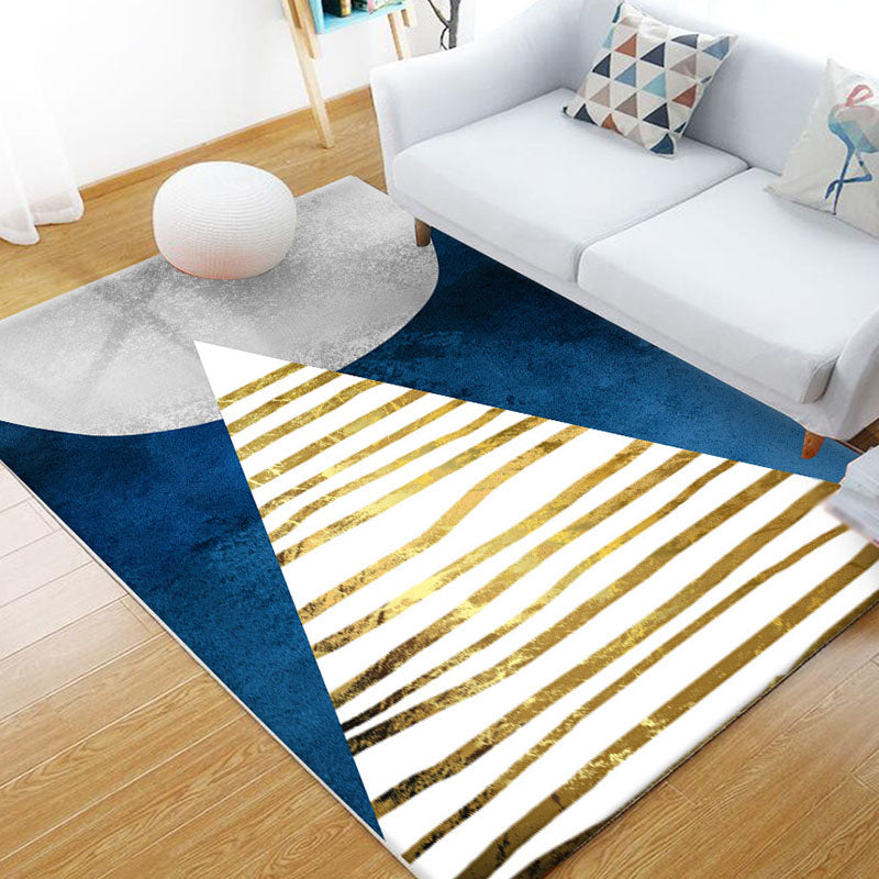 Modern Living Room Area Carpet Color Block Polyester Area Rug Non-Slip Rug