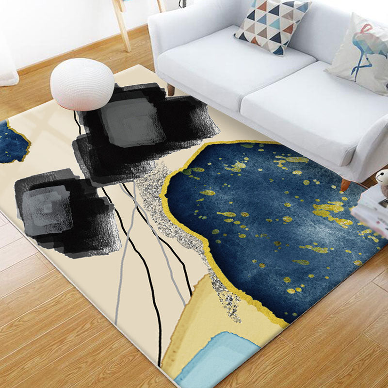Modern Living Room Area Carpet Color Block Polyester Area Rug Non-Slip Rug