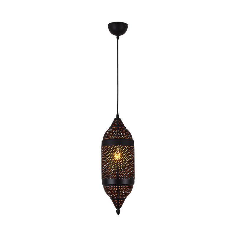 Metal Black Pendant Lighting Cylindrical 1 Bulb Traditionary Ceiling Suspension Lamp