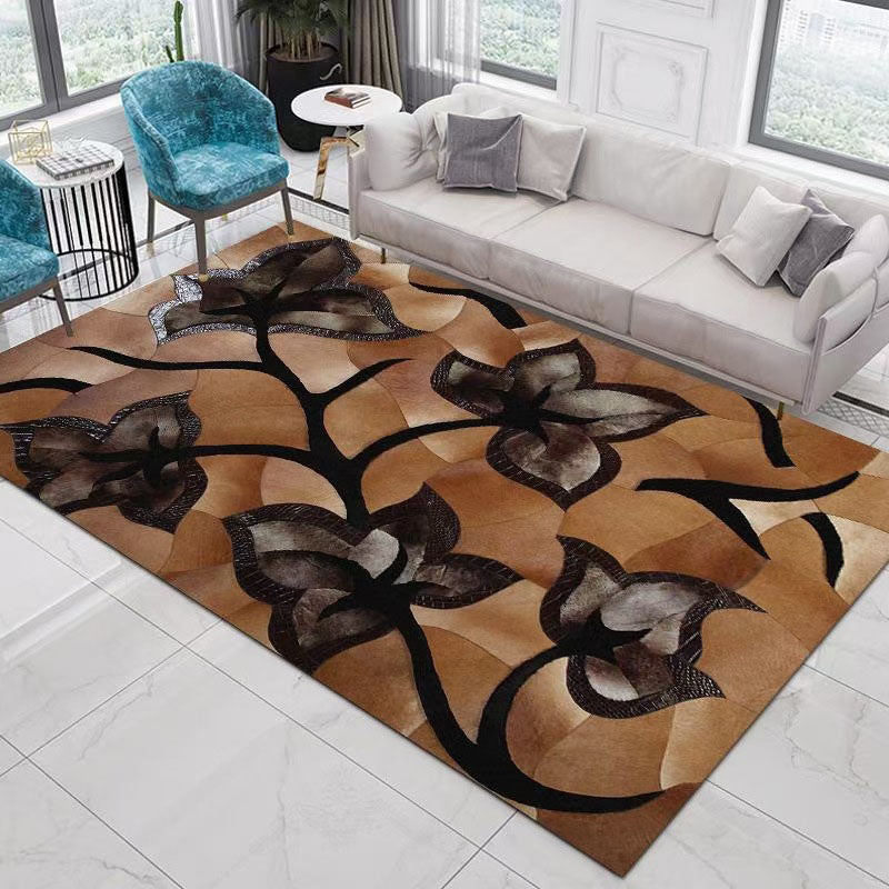 Modern Area Rug Floral Pattern Polyester Stain Resistant Carpet Home Decor Rug for Living Room