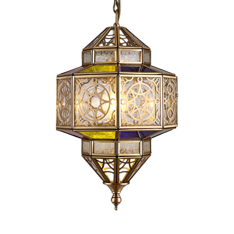 Brass Octagon Hanging Lamp Antique Metal 1 Bulb Ceiling Pendant Light with Adjustable Chain