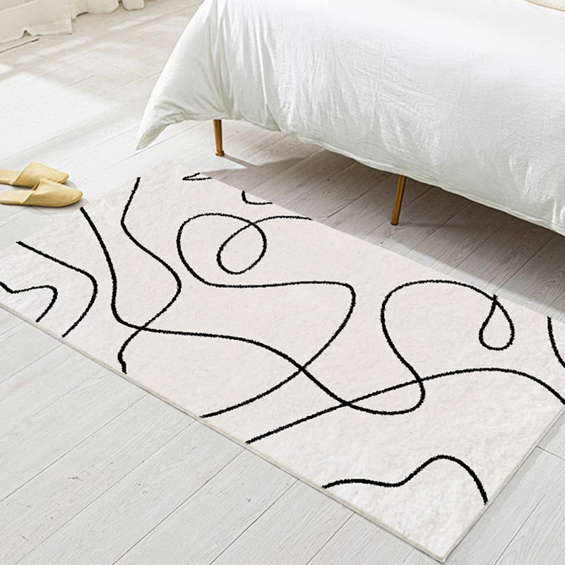 Black Modern Carpet Polyester Striped Carpet Non-Slip Backing Carpet for Living Room