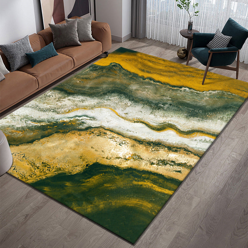 Gold Modern Rug Polyester Bight Rug Non-Slip Backing Indoor Rug for Home Decor