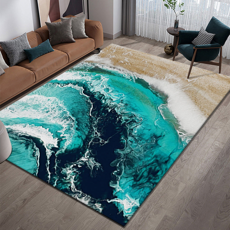 Sky Blue Modern Carpet Polyester Graphic Carpet Washable Carpet for Living Room