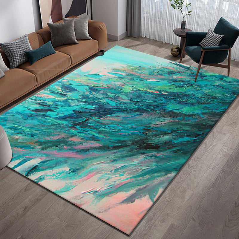 Sky Blue Modern Carpet Polyester Graphic Carpet Washable Carpet for Living Room