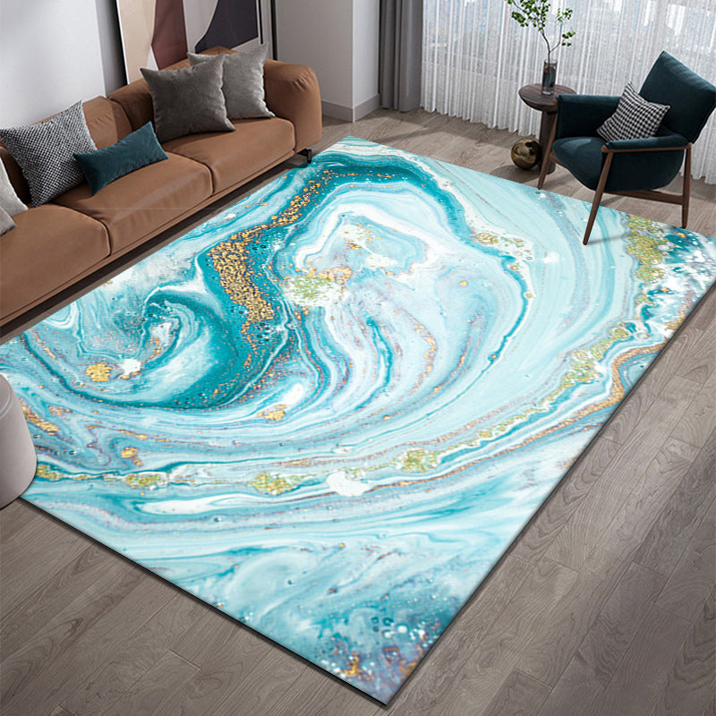 Sky Blue Modern Carpet Polyester Graphic Carpet Washable Carpet for Living Room