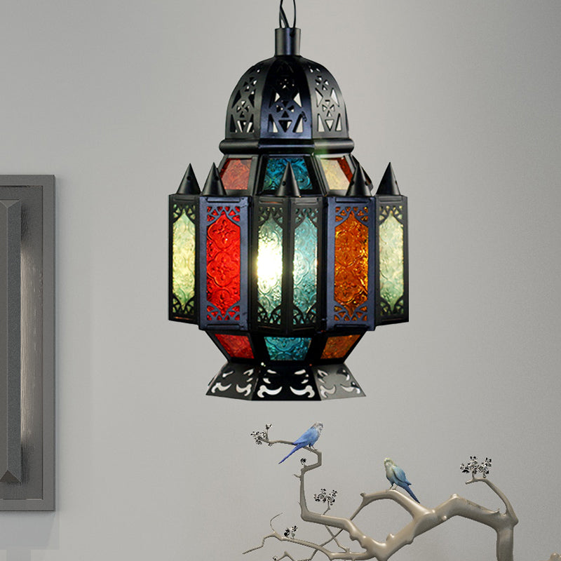 Black Carved Pendant Lamp Arab Metal 1 Bulb Dining Room Suspended Lighting Fixture