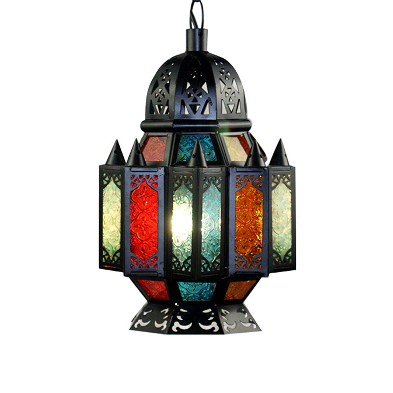 Black Carved Pendant Lamp Arab Metal 1 Bulb Dining Room Suspended Lighting Fixture