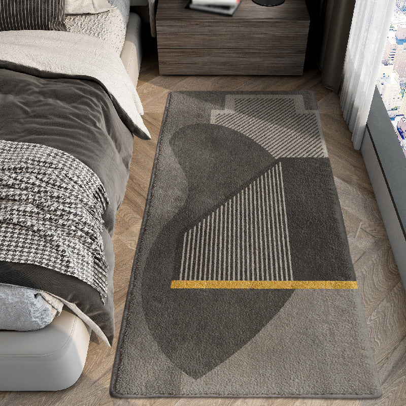 Grey Modern Area Rug Polyester Geometric Pattern Area Carpet Stain Resistant Rug for Bedroom
