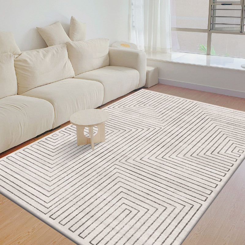 Light Grey Simple Rug Polyester Line Rug Non-Slip Backing Area Rug for Living Room