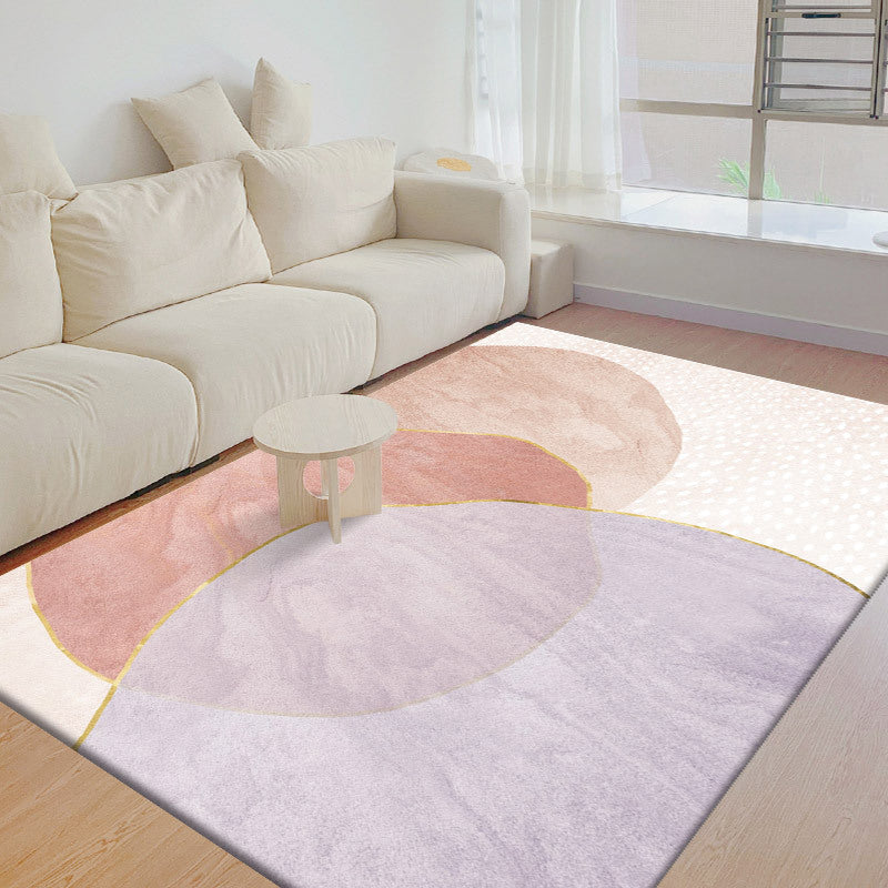 Light Grey Simple Rug Polyester Line Rug Non-Slip Backing Area Rug for Living Room