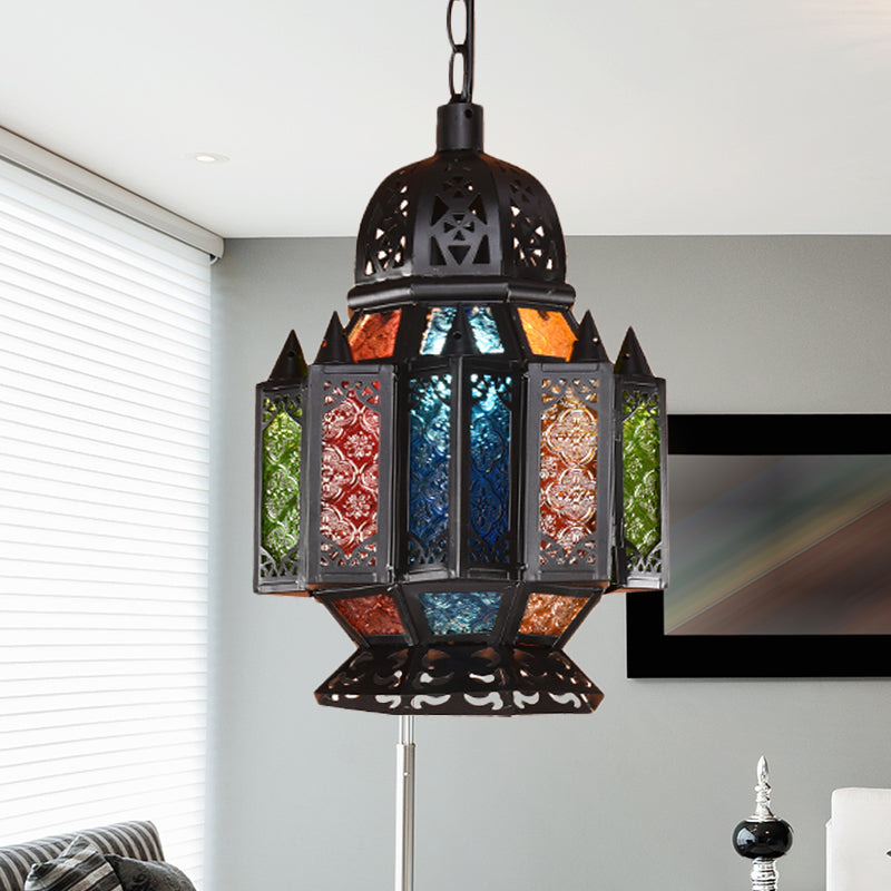 1 lampadina in metallo giù illuminazione antica urna nera soggiorno lampada sospensione