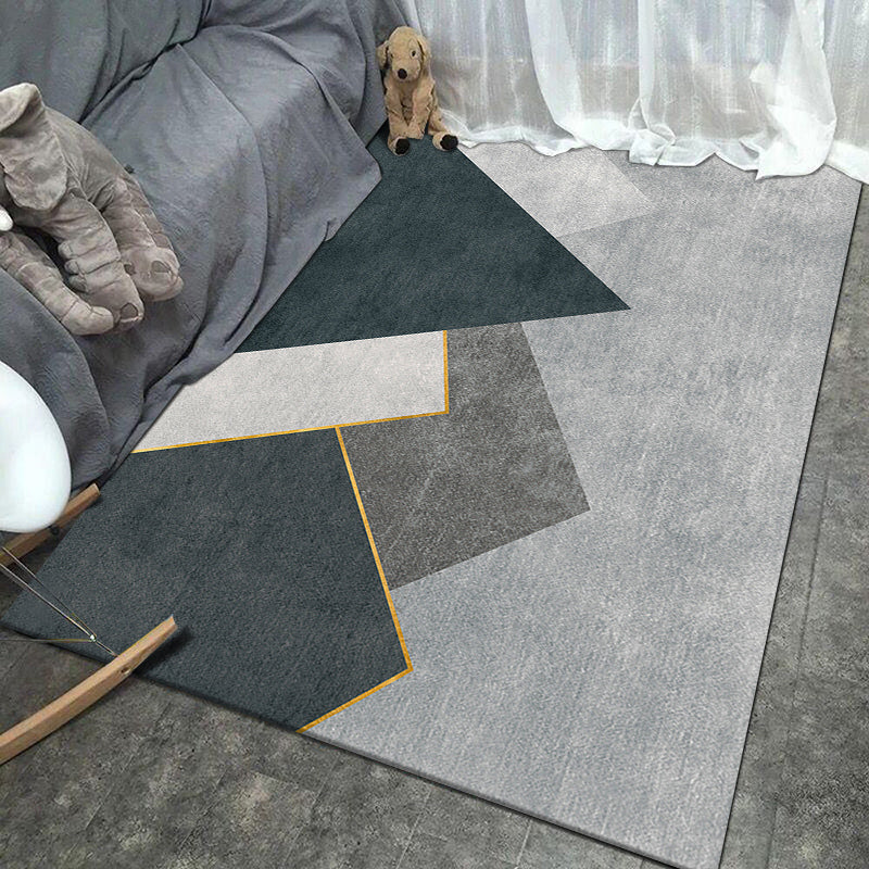 Modern Geometric Print Area Carpet Grey Polyester Area Rug Non-Slip Backing Rug for Bedroom