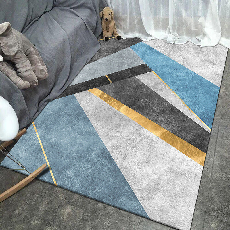 Modern Geometric Print Area Carpet Grey Polyester Area Rug Non-Slip Backing Rug for Bedroom