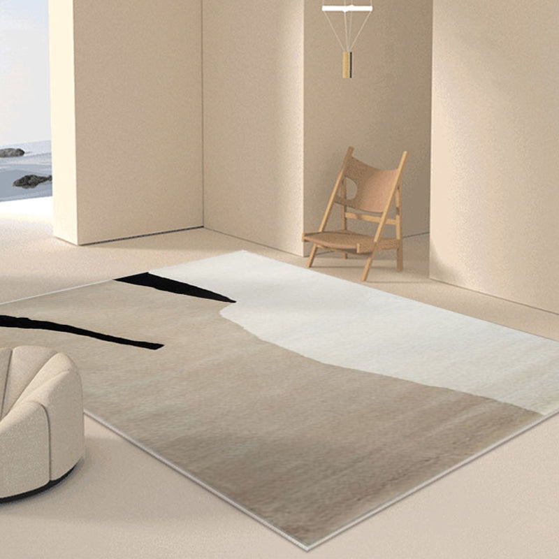 White Minimalist Rug Polyester Color Block Rug Stain Resistant Rug Drawing Room
