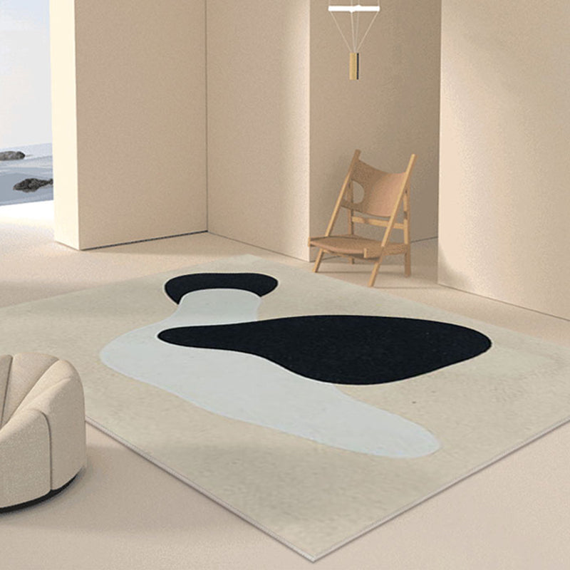 White Minimalist Rug Polyester Color Block Rug Stain Resistant Rug Drawing Room