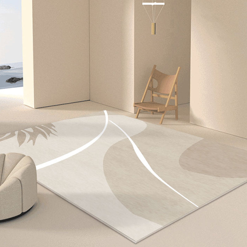 White Minimalist Rug Polyester Color Block Rug Stain Resistant Rug Drawing Room