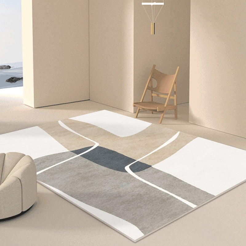 White Minimalist Rug Polyester Color Block Rug Stain Resistant Rug Drawing Room