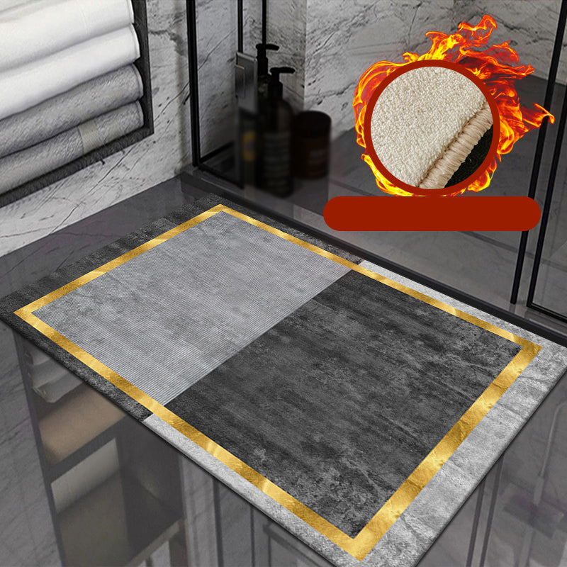 Grey Living Room Area Rug Color Block Polyester Area Carpet Anti-Slip Washable Area Rug