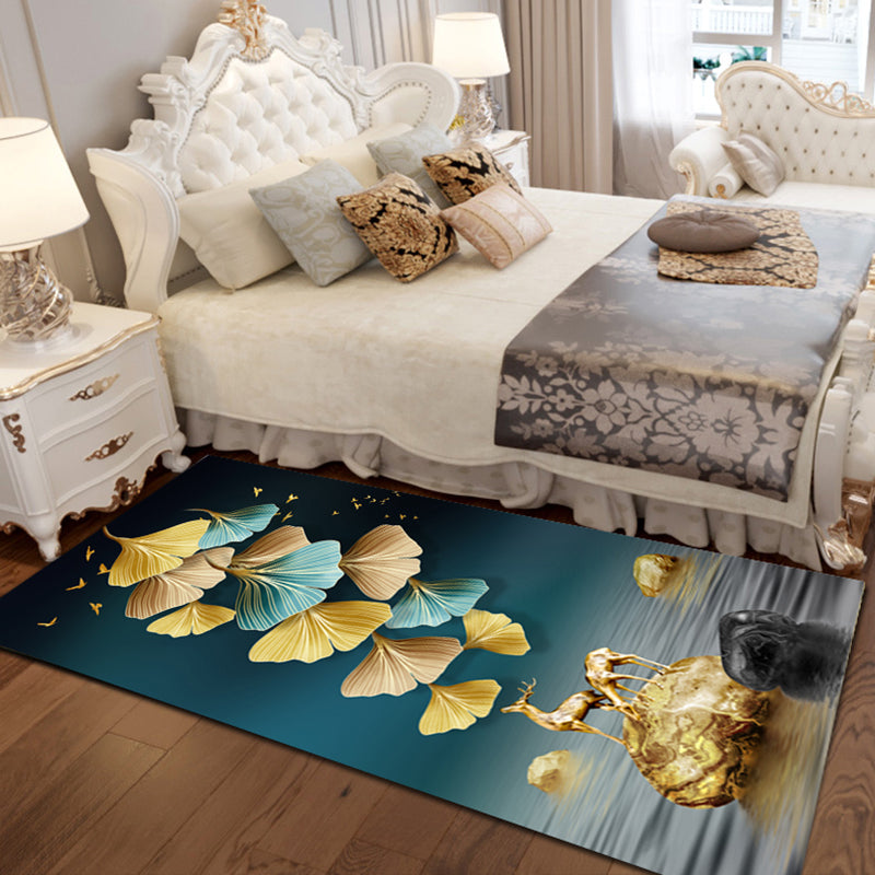 Gold Modern Rug Polyester Animal Rug Non-Slip Backing Rug for Living Room