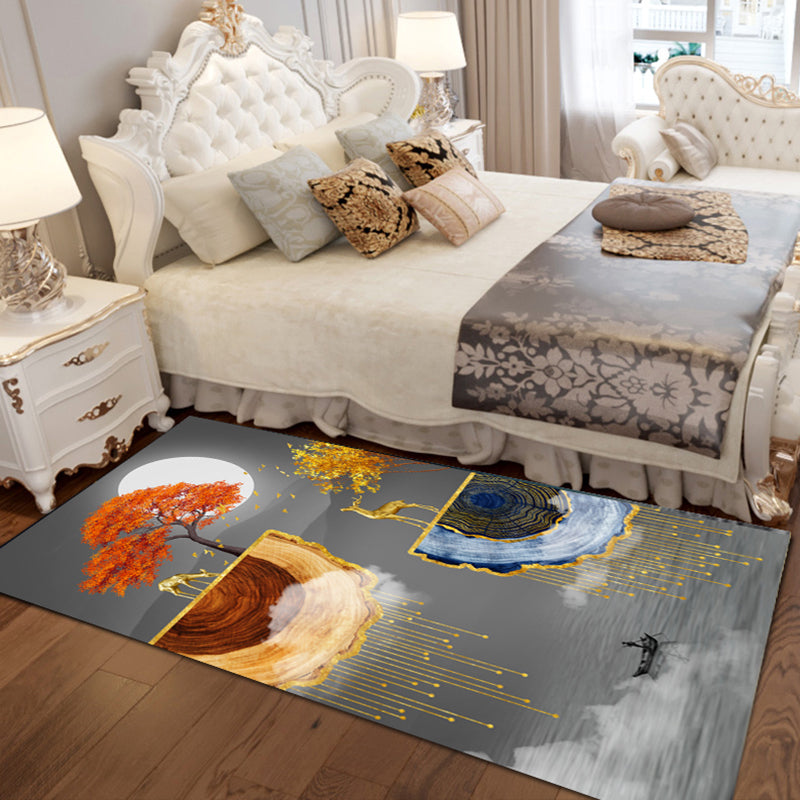 Gold Modern Rug Polyester Animal Rug Non-Slip Backing Rug for Living Room