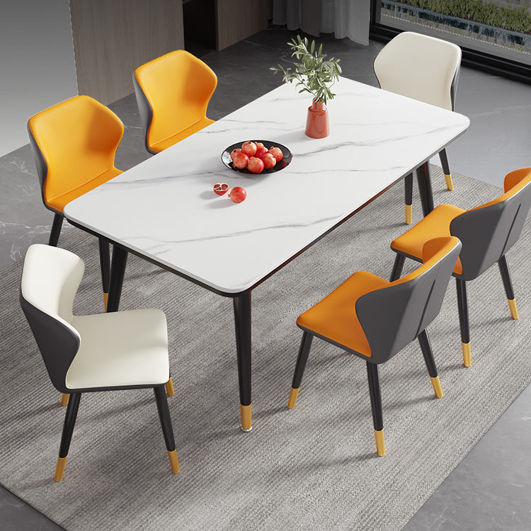 Modern Style Sintered Stone Dining Table 4 Legs Carbon Steel Base Rectangle Table for Home