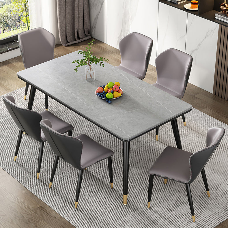 Modern Style Sintered Stone Dining Table 4 Legs Carbon Steel Base Rectangle Table for Home
