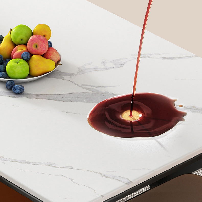 Modern Style Sintered Stone Dining Table 4 Legs Carbon Steel Base Rectangle Table for Home