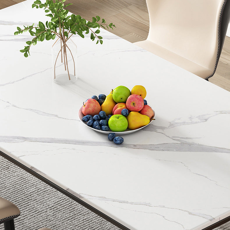 Modern Style Sintered Stone Dining Table 4 Legs Carbon Steel Base Rectangle Table for Home