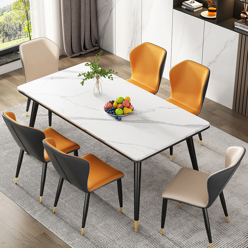 Modern Style Sintered Stone Dining Table 4 Legs Carbon Steel Base Rectangle Table for Home