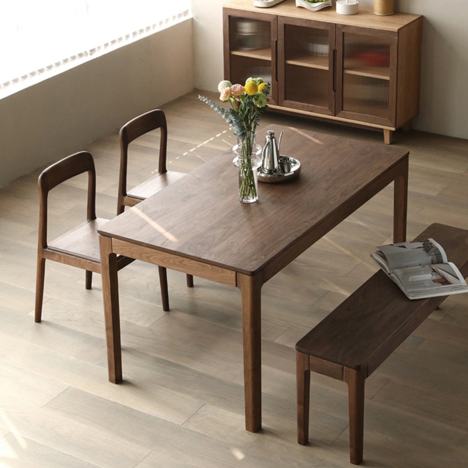 Mesa rectangular de madera maciza, mesa de cocina moderna con 4 patas para restaurante