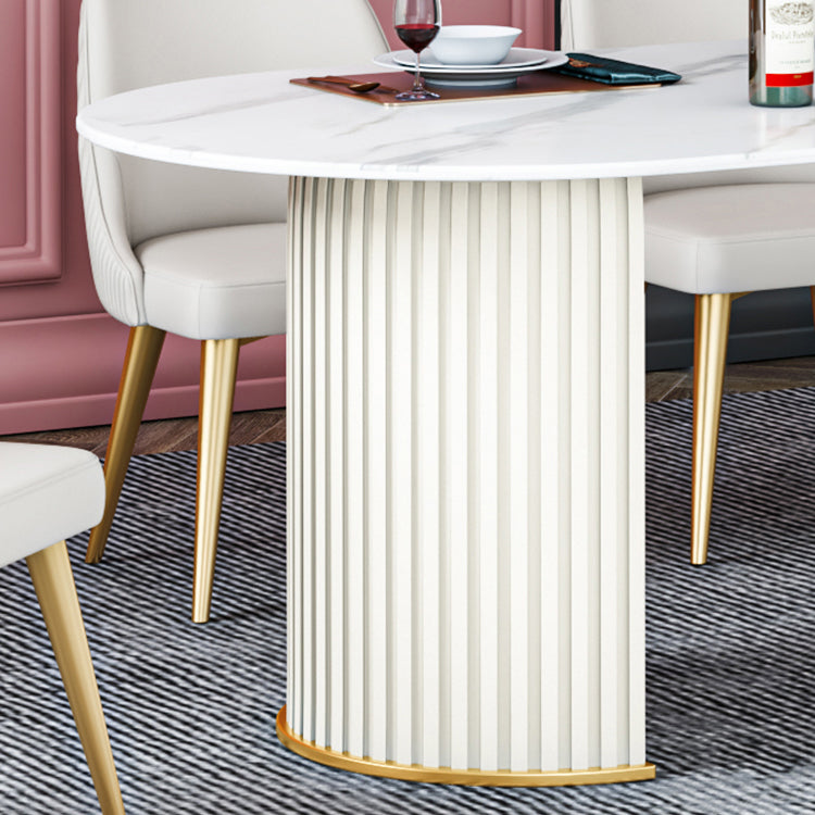 Glam Sintered Stone Top Kitchen Dining Table Oval Standard Dining Table with Double Pedestal Bases