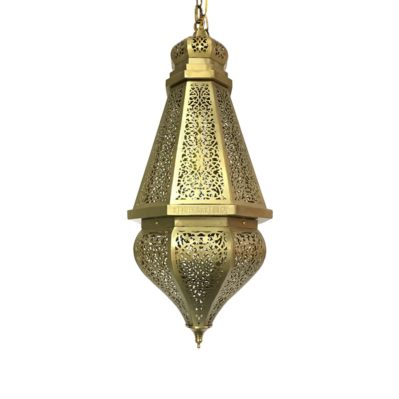 1 Bulb Laser Cut Pendant Lighting Tradition Metal Ceiling Hanging Light in Brass