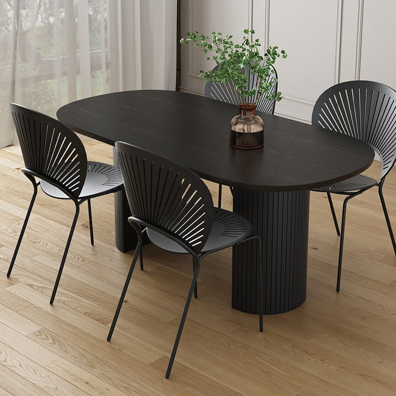 Minimalist Black Kitchen Dining Table Solid Wood Oval Shape Dining Table with Double Pedestal Bases