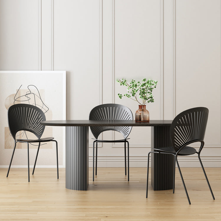 Minimalist Black Kitchen Dining Table Solid Wood Oval Shape Dining Table with Double Pedestal Bases