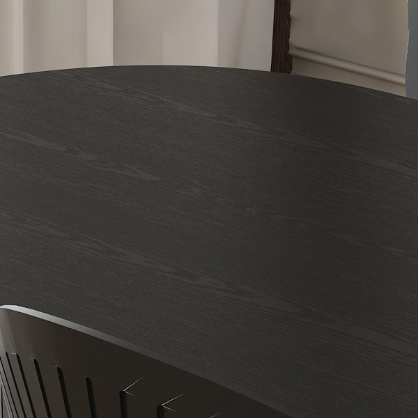 Minimalist Black Kitchen Dining Table Solid Wood Oval Shape Dining Table with Double Pedestal Bases