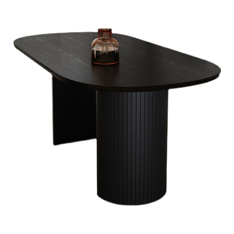Minimalist Black Kitchen Dining Table Solid Wood Oval Shape Dining Table with Double Pedestal Bases