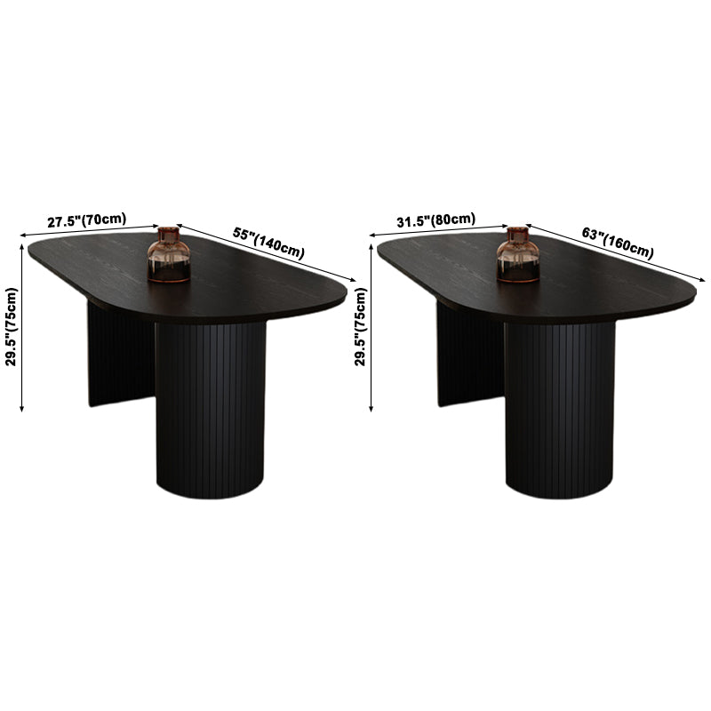 Minimalist Black Kitchen Dining Table Solid Wood Oval Shape Dining Table with Double Pedestal Bases