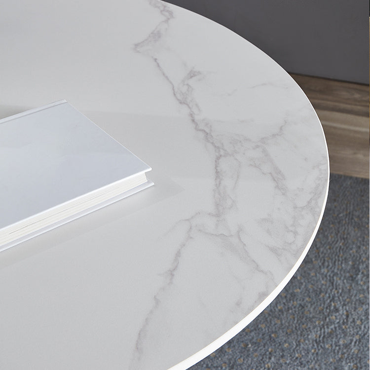 Round Sintered Stone White Dining Table Minimalist Tulip Base Table for Dining Room