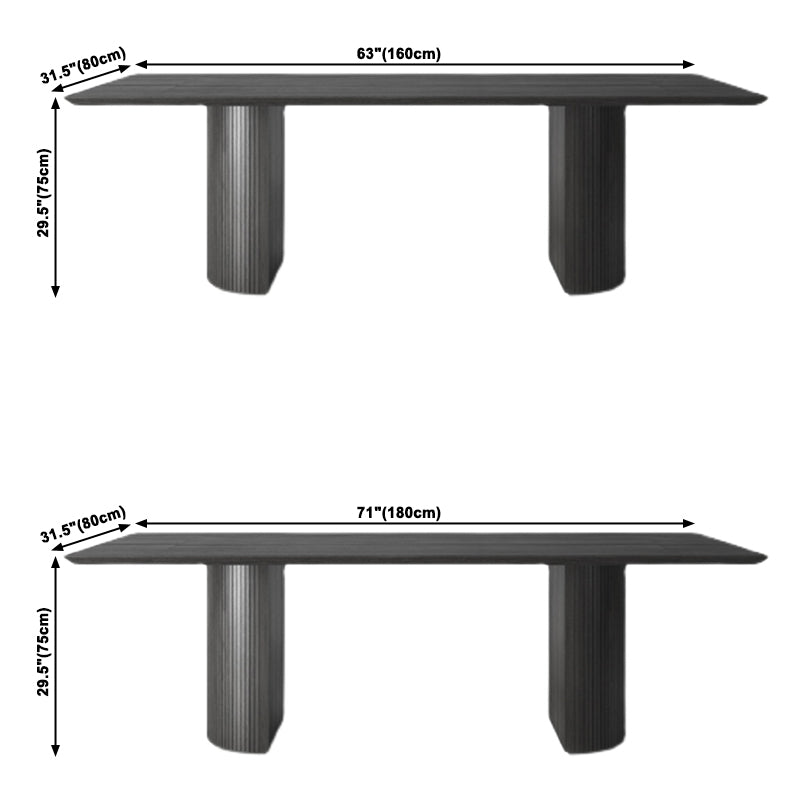 Mesa de comedor rectangular de madera maciza, mesa de madera de cocina moderna y contemporánea con pedestal doble