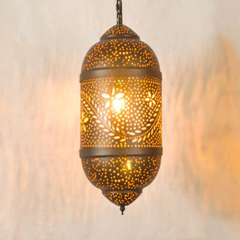 Carved Pendant Lighting Decorative 1 Head 8"/11"/13" Wide Metal Hanging Light Fixture in Brass