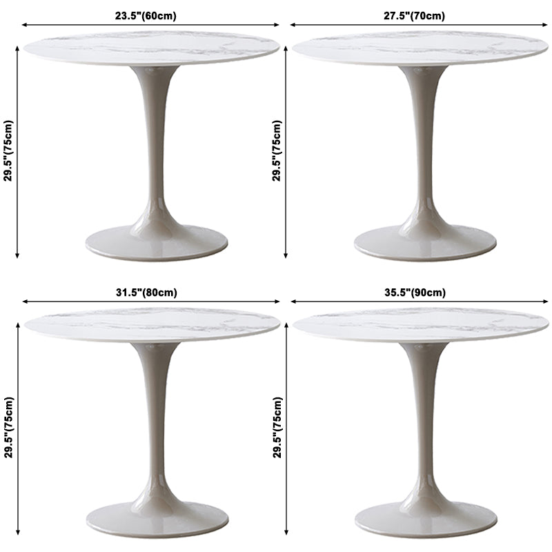 Round Shape White Dining Table Sintered Stone Table Modern with Tulip Base