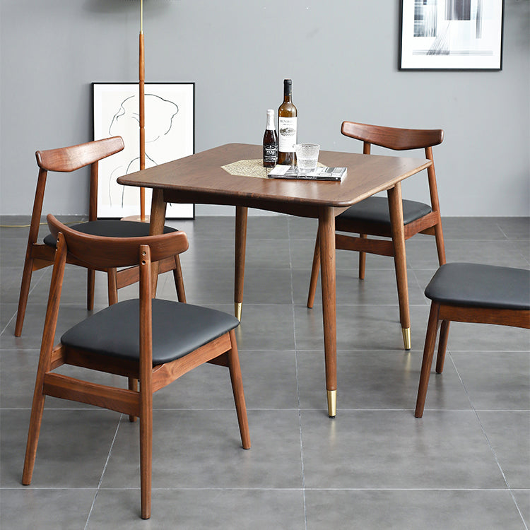 Table à manger industrielle carrée, Table fixe couleur bois avec bois massif de chêne