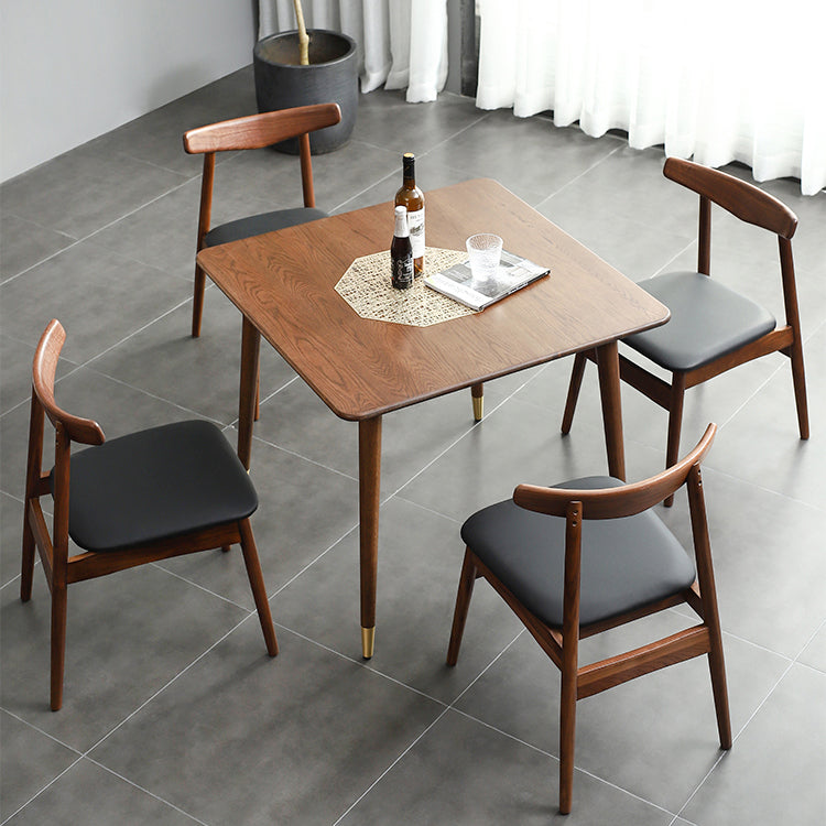 Table à manger industrielle carrée, Table fixe couleur bois avec bois massif de chêne