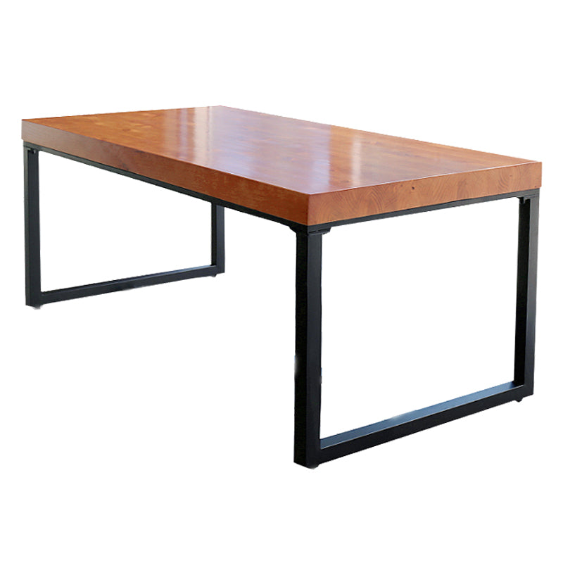 Industrial Rectangle Dining Table Pine Solid Wood Table with Black Double Pedestal